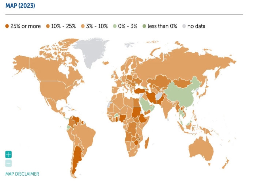 ڕێژەی هەڵاوسانی ئابووری لە جیهاندا (IMF, Oct 2023)